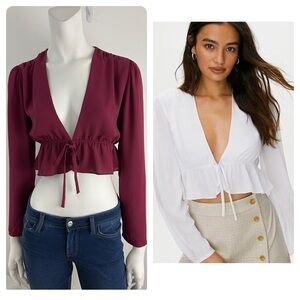 SUNDAY BEST Cropped Tie-Front Blouse. * Size S *